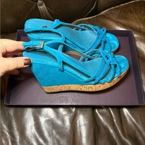 Prada Women's Vibrant Turquoise Wedge Sandals